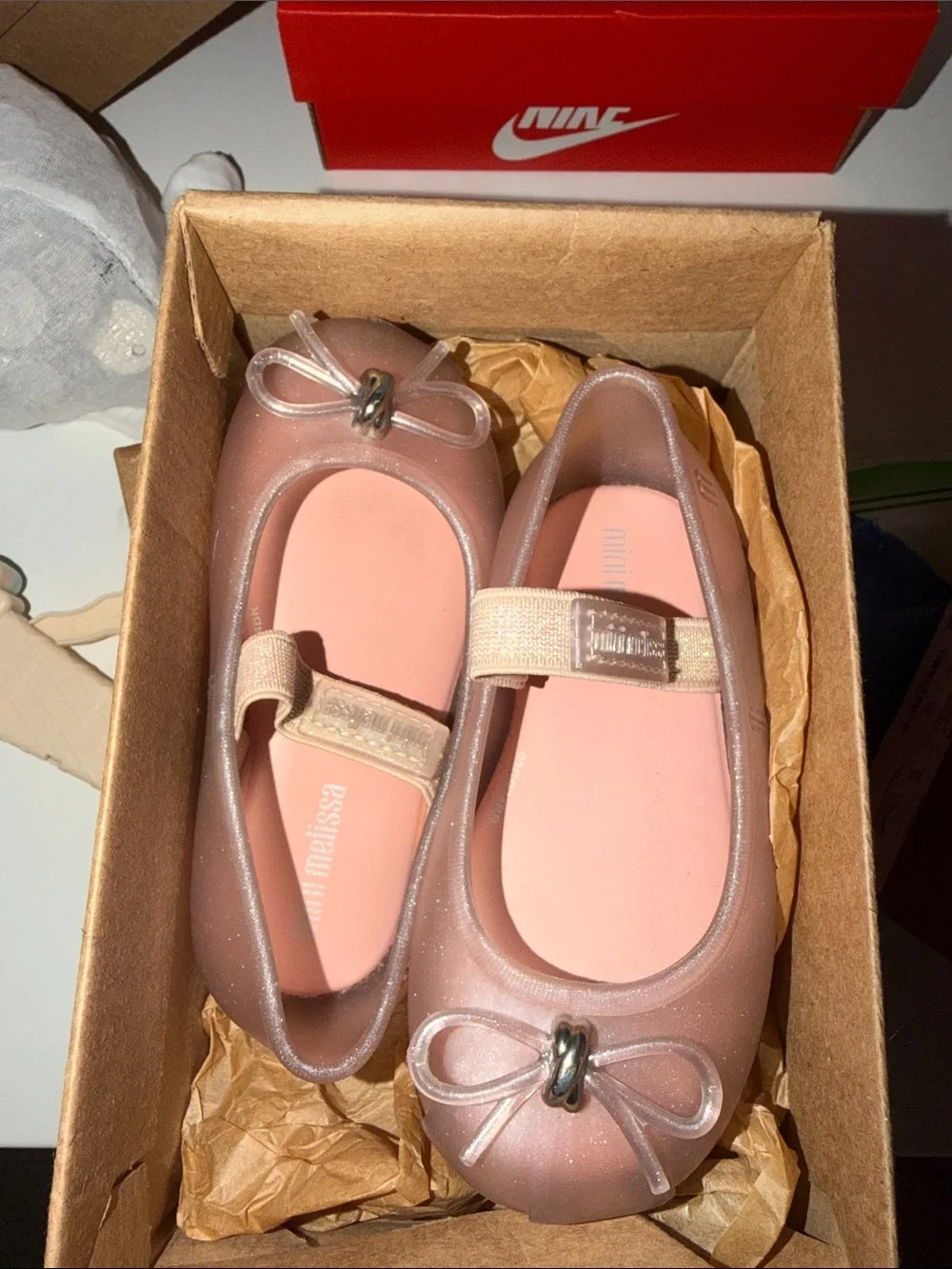 Mini Melissa Sparkly Rose Ballet Flats with Bow